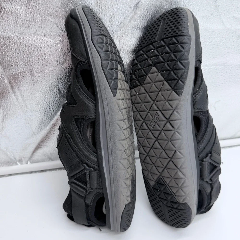 Teva Omnium Leather Fisherman Sandals Mens Black Waterproof Hiking Shoes 1019116